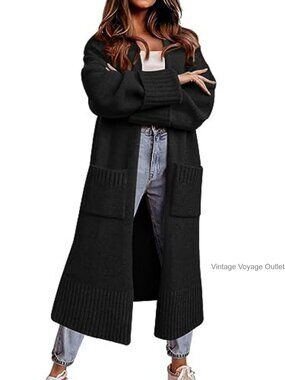 Open Front Knit Long Cardigan Sweater Duster Coat with Pockets